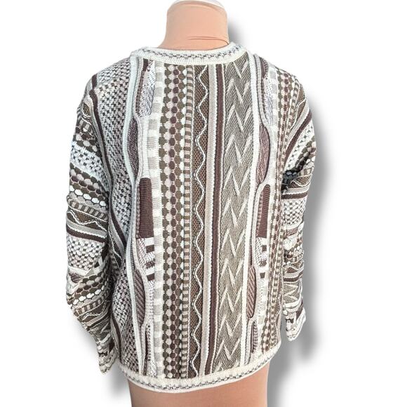 Vintage 90s Protégé Collection 3D Knit Sweater Brown Neutral Geometric Pattern - Picture 1 of 10